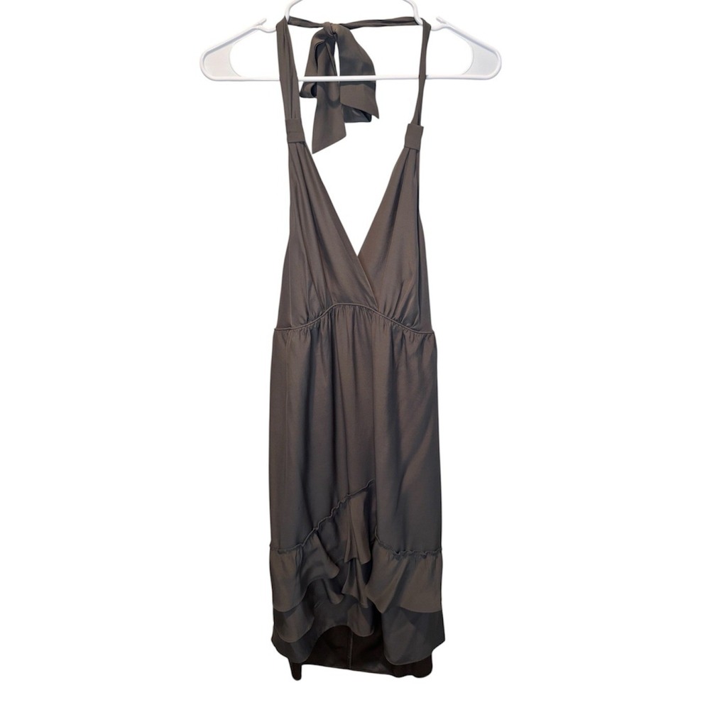 Banana Republic Heritage Silk Halter Dress Gray Ruffle Hem Size 12 NEW Party